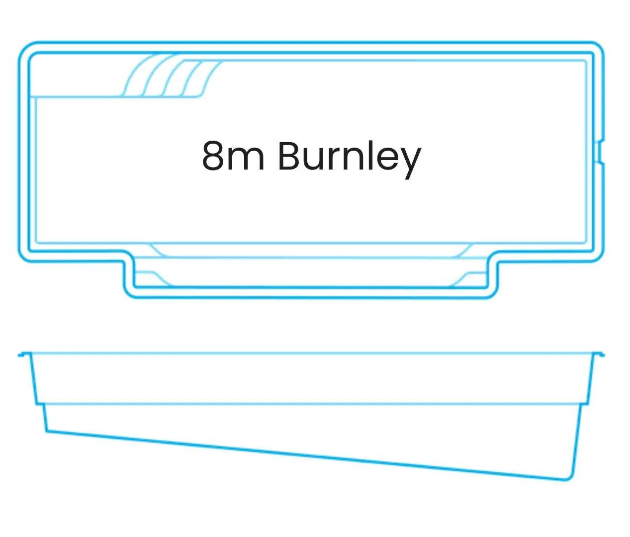 Compact 8m Burnley pool layout design illustration