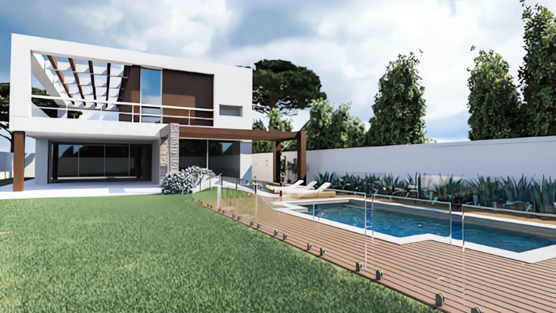 Modern luxury house with pool and landscaped garden